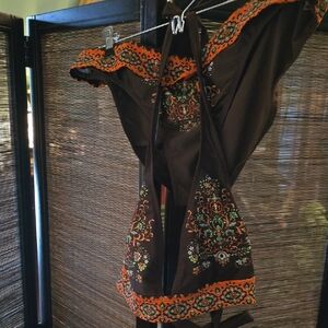 Embroidered Brown and Orange Bikini